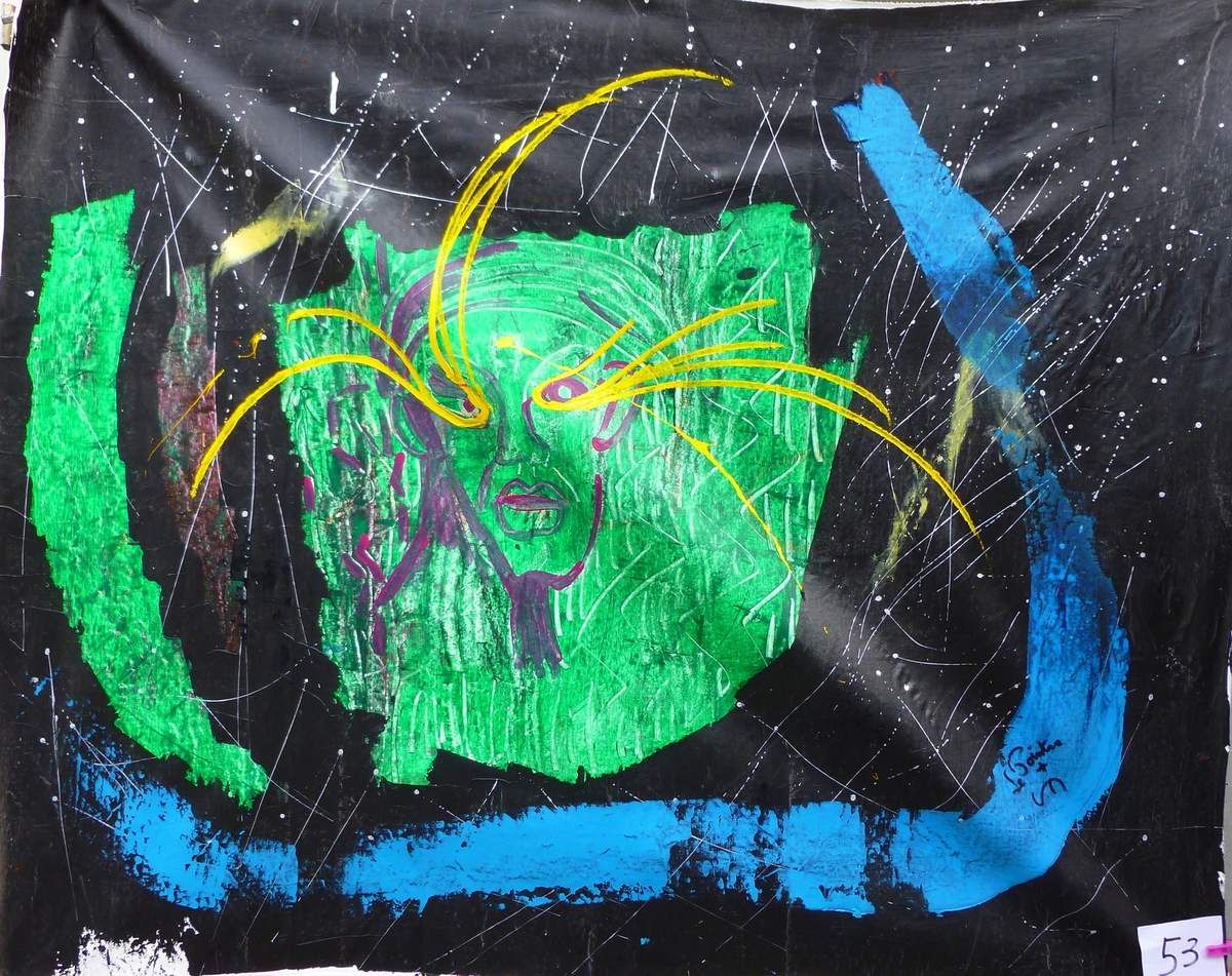 53 Green Face 59 inches x 48 inches - 149 cm x 125 cm